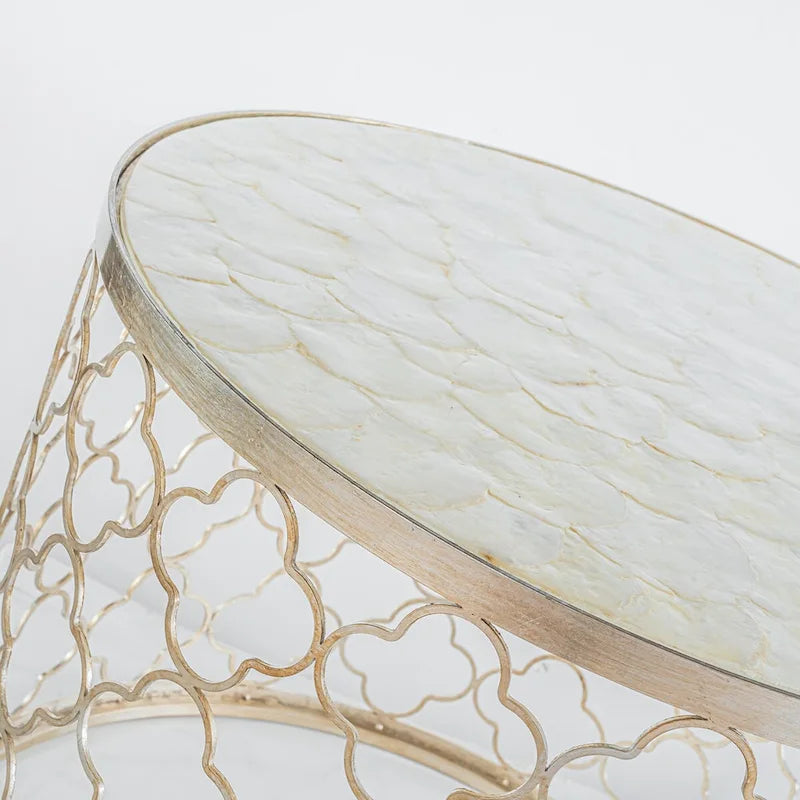 CraftHome W22 Natural Capiz Seashell French Single Round Coffee Table - 22 x 17