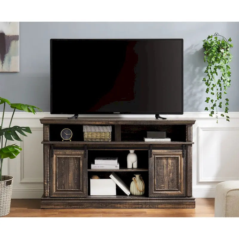 Media Console Table with Storage Cabinet, Mid Century style Entertainment TV Table, Multipurpose Sliding Door TV Cabinet