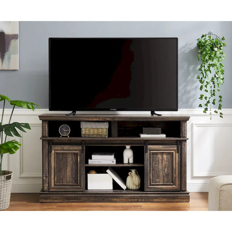 Media Console Table with Storage Cabinet, Mid Century style Entertainment TV Table, Multipurpose Sliding Door TV Cabinet