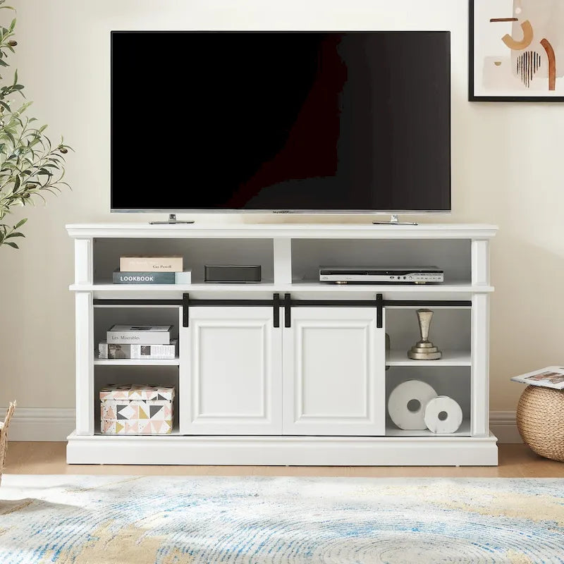 Media Console Table with Storage Cabinet, Mid Century style Entertainment TV Table, Multipurpose Sliding Door TV Cabinet