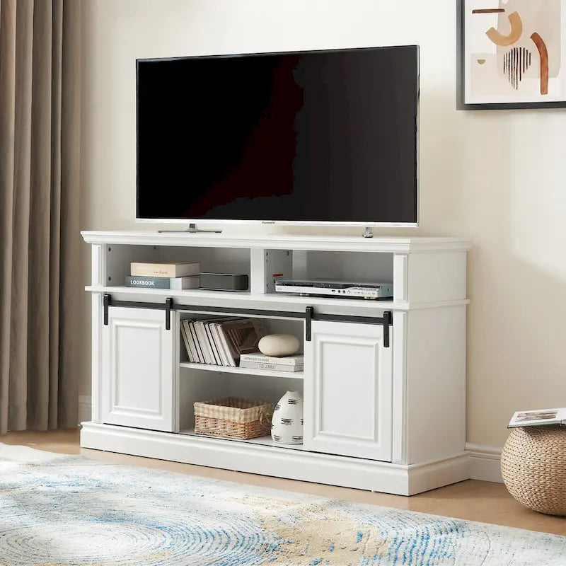 Media Console Table with Storage Cabinet, Mid Century style Entertainment TV Table, Multipurpose Sliding Door TV Cabinet