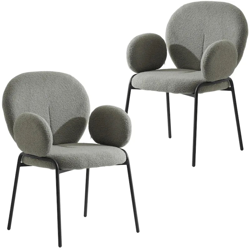Celestial Boucle Upholstered Iron Dining Chairs Set of 2 by LeisureMod