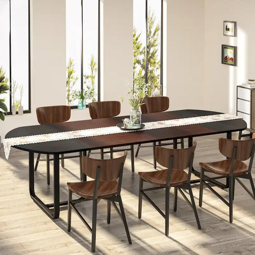 70.86 Modern Oval Dining Table with Splicing Board, Curved Kitchen Tables for 6-8