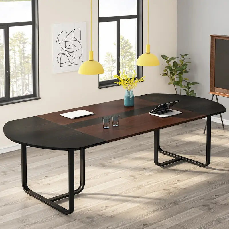 70.86 Modern Oval Dining Table with Splicing Board, Curved Kitchen Tables for 6-8