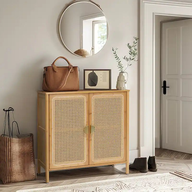 Sideboard Buffet Kitchen Storage Cabinet with Rattan Decorative Doors