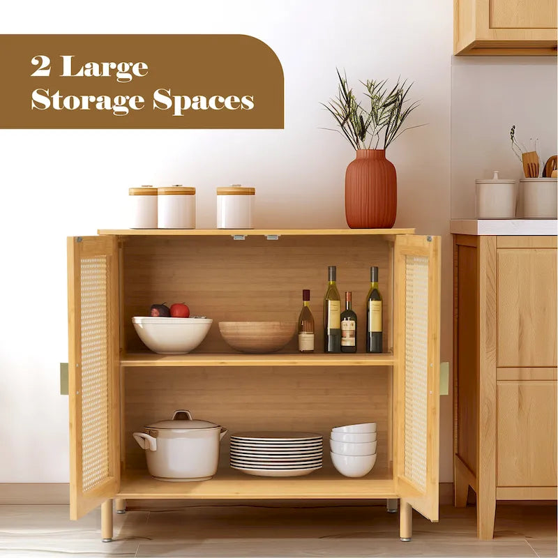 Sideboard Buffet Kitchen Storage Cabinet with Rattan Decorative Doors