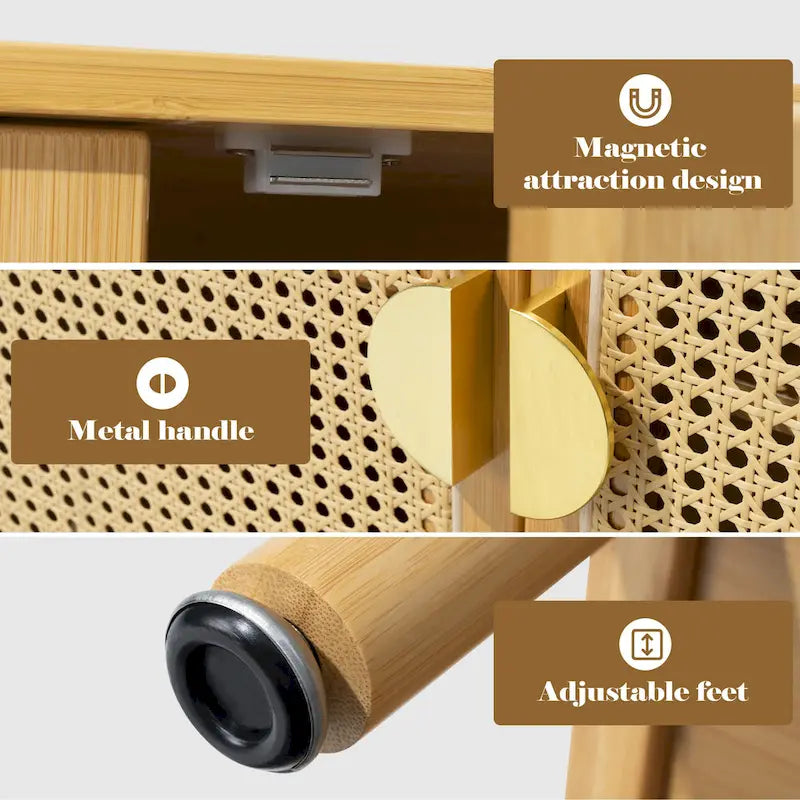 Sideboard Buffet Kitchen Storage Cabinet with Rattan Decorative Doors