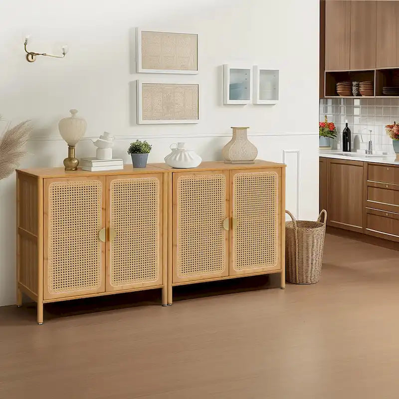 Sideboard Buffet Kitchen Storage Cabinet with Rattan Decorative Doors
