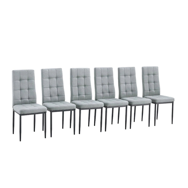 Merax Modern Dining Table with V-Shape MDF Base/ Linen Tufted Dining Room Chairs Set of 6