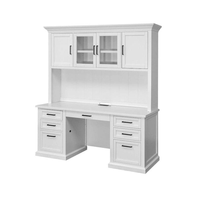 Modern Wood Hutch With Doors and Desk, Storage Hutch and Credenza, Office Storage, Fully Assembled, White