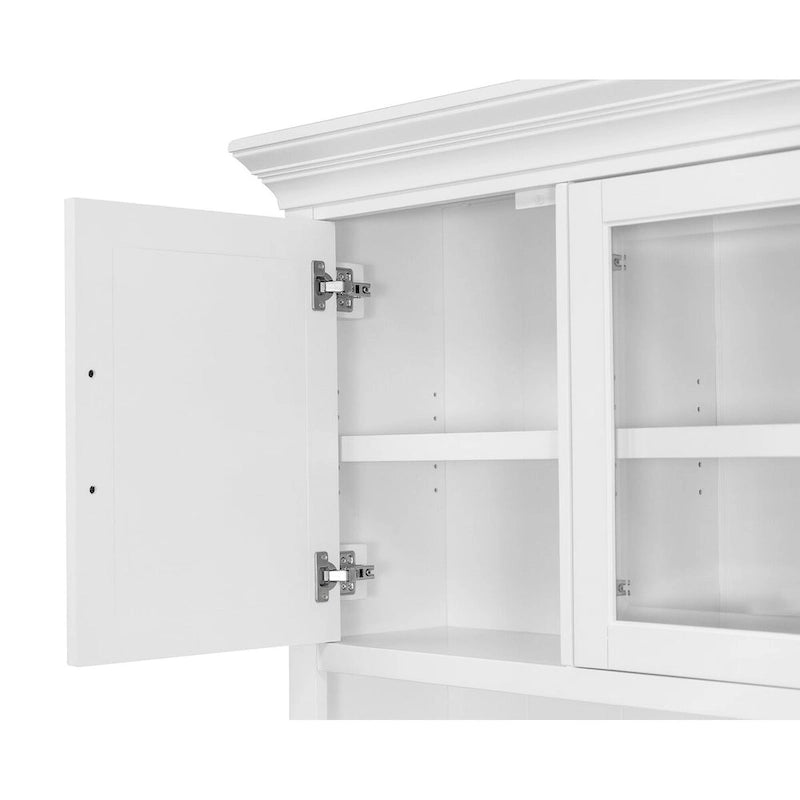 Modern Wood Hutch With Doors and Desk, Storage Hutch and Credenza, Office Storage, Fully Assembled, White