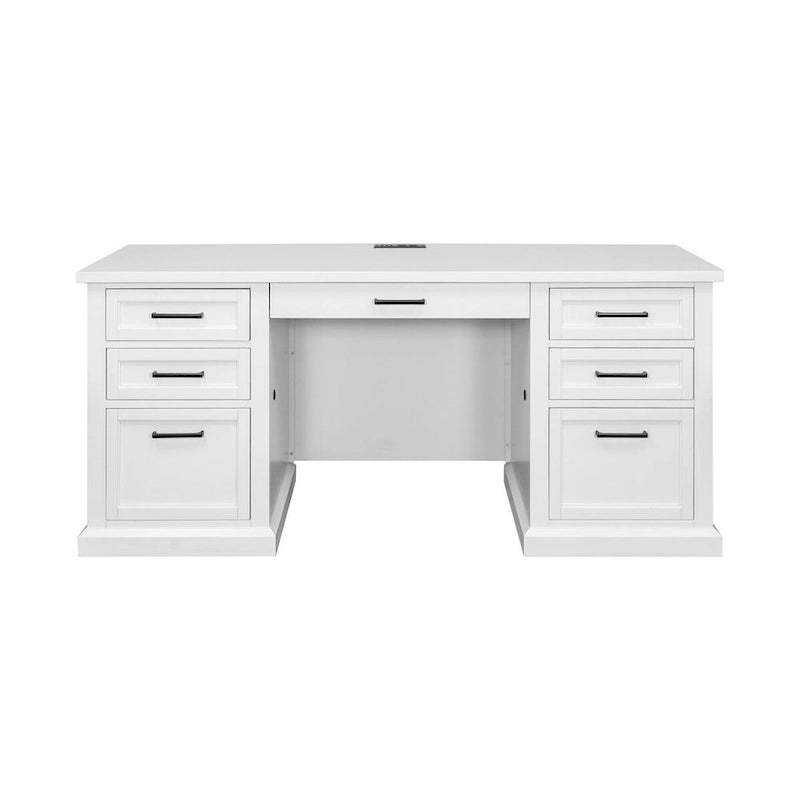Modern Wood Hutch With Doors and Desk, Storage Hutch and Credenza, Office Storage, Fully Assembled, White