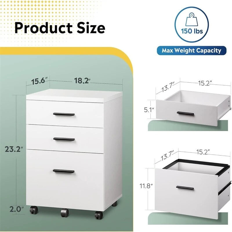 3 Drawer File Cabinet - 15.4D x 18.5W x 25.6H