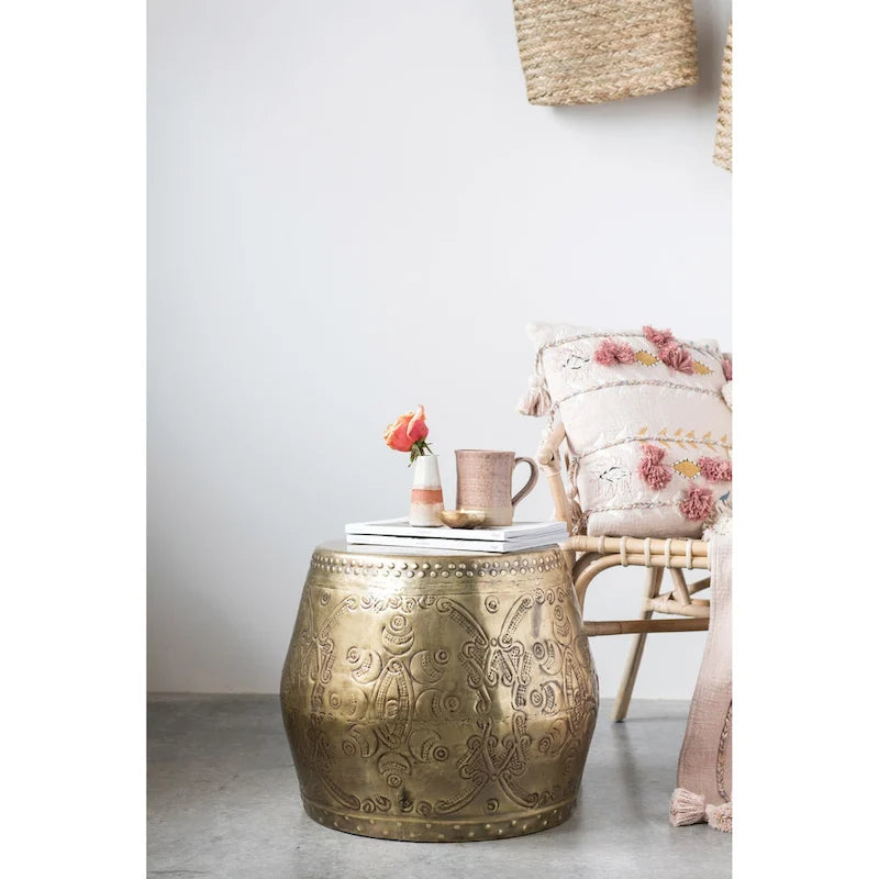Debossed Metal Drum Side Table