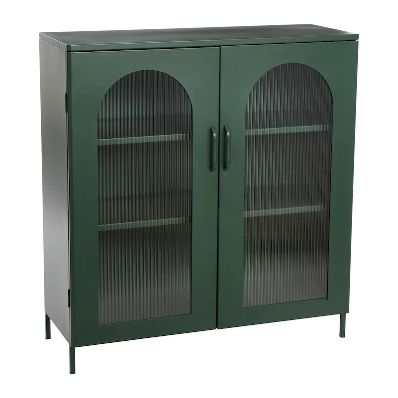 Metal Cabinet with 2 Arched Glass Doors