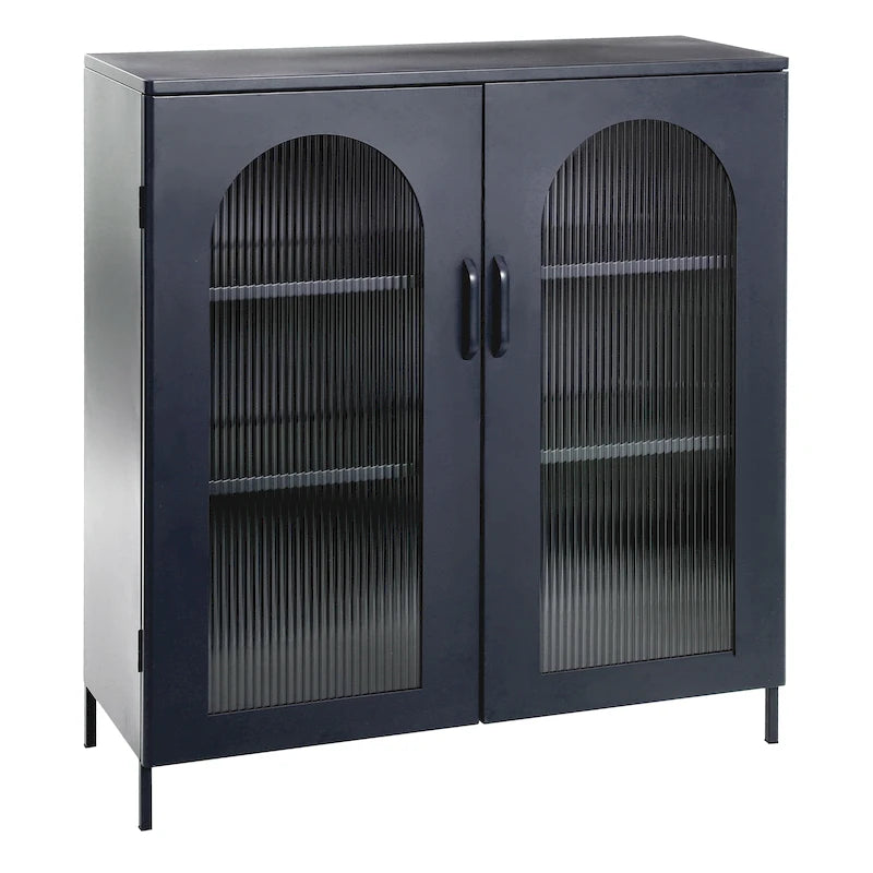 Metal Cabinet with 2 Arched Glass Doors