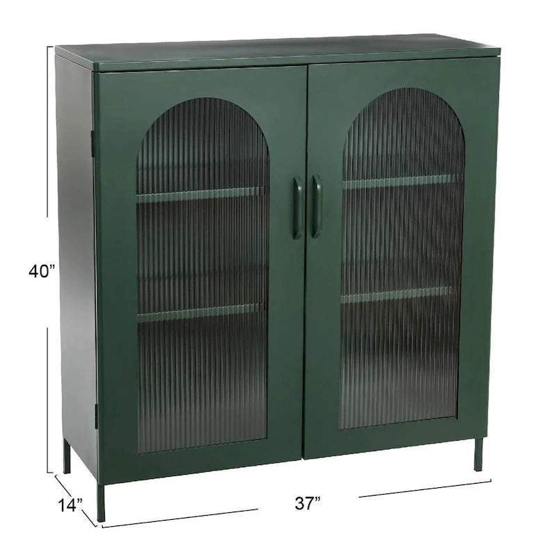 Metal Cabinet with 2 Arched Glass Doors