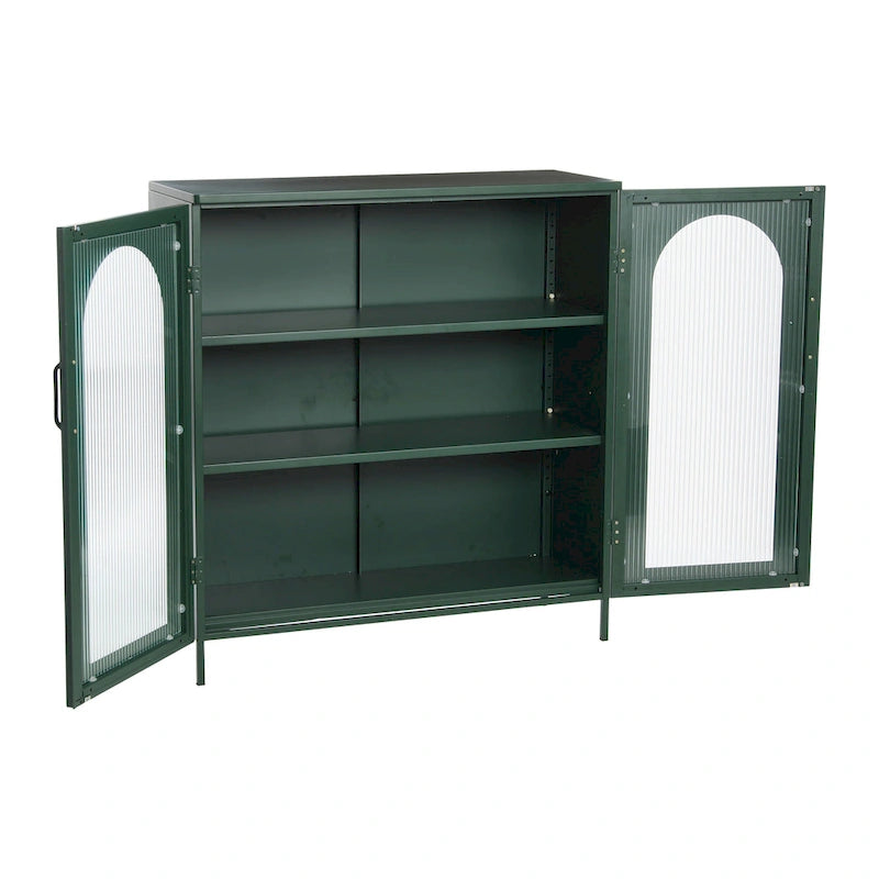 Metal Cabinet with 2 Arched Glass Doors