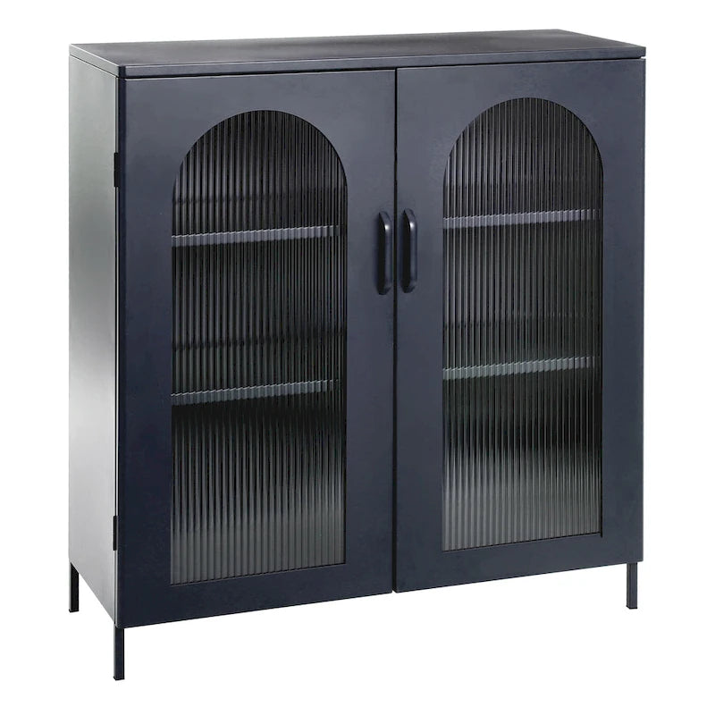 Metal Cabinet with 2 Arched Glass Doors