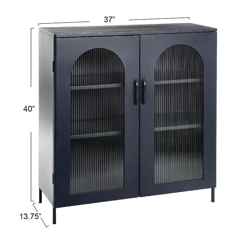 Metal Cabinet with 2 Arched Glass Doors