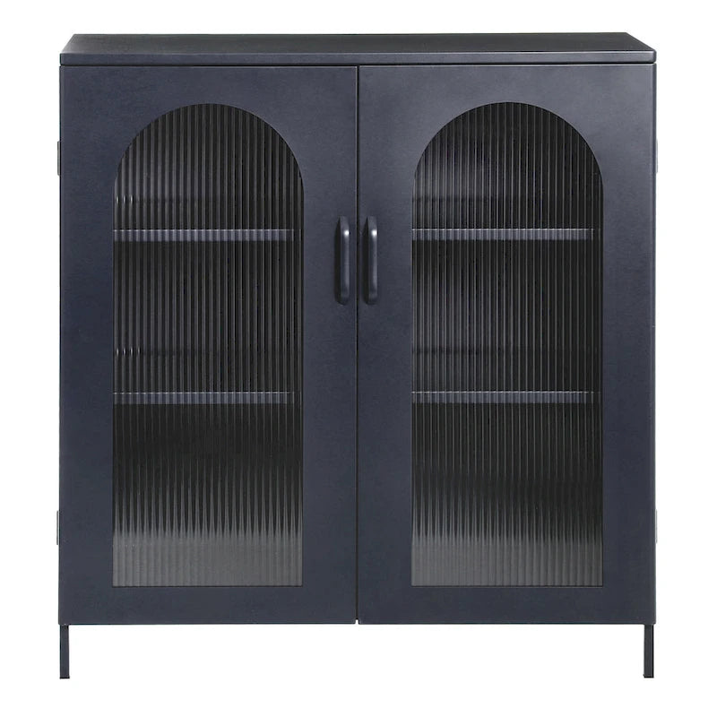 Metal Cabinet with 2 Arched Glass Doors