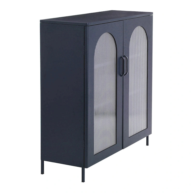Metal Cabinet with 2 Arched Glass Doors
