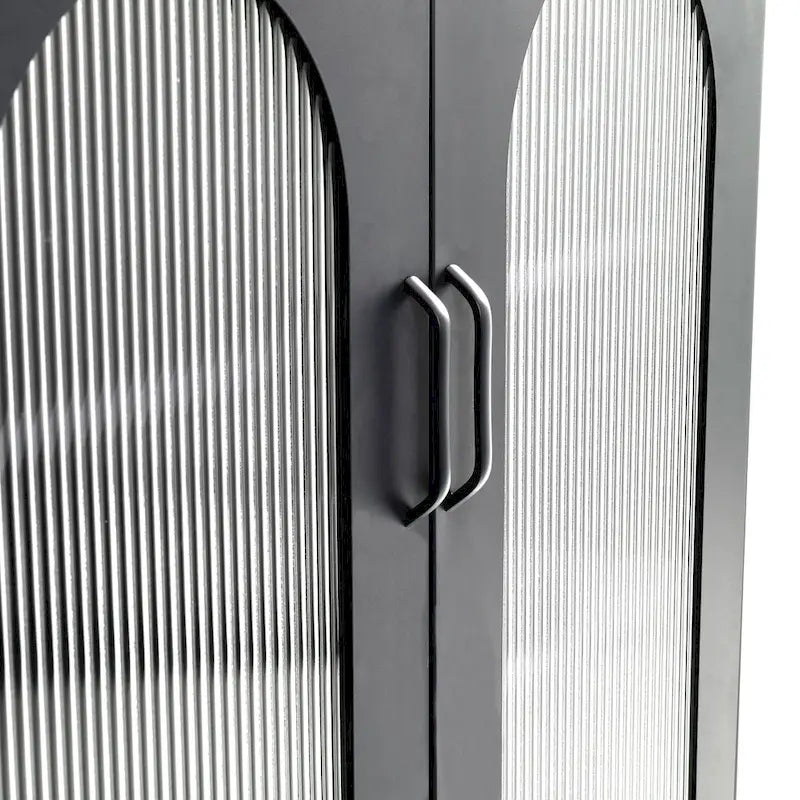 Metal Cabinet with 2 Arched Glass Doors