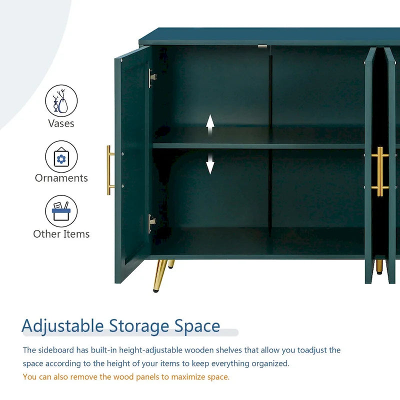 Wood TV Stand with Storage Cabinet & Adjustable Shelves, Media TV Console for Living Room Bedroom(Navy Blue)