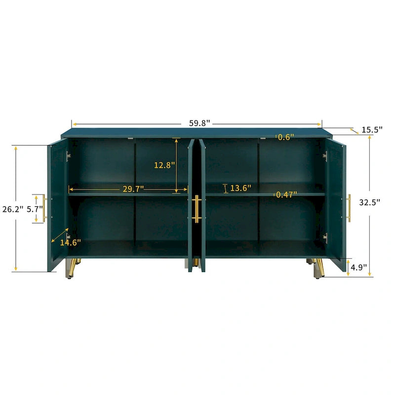 Wood TV Stand with Storage Cabinet & Adjustable Shelves, Media TV Console for Living Room Bedroom(Navy Blue)