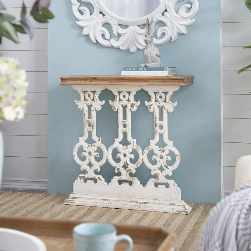 Classic Vintage White Washed Console Table