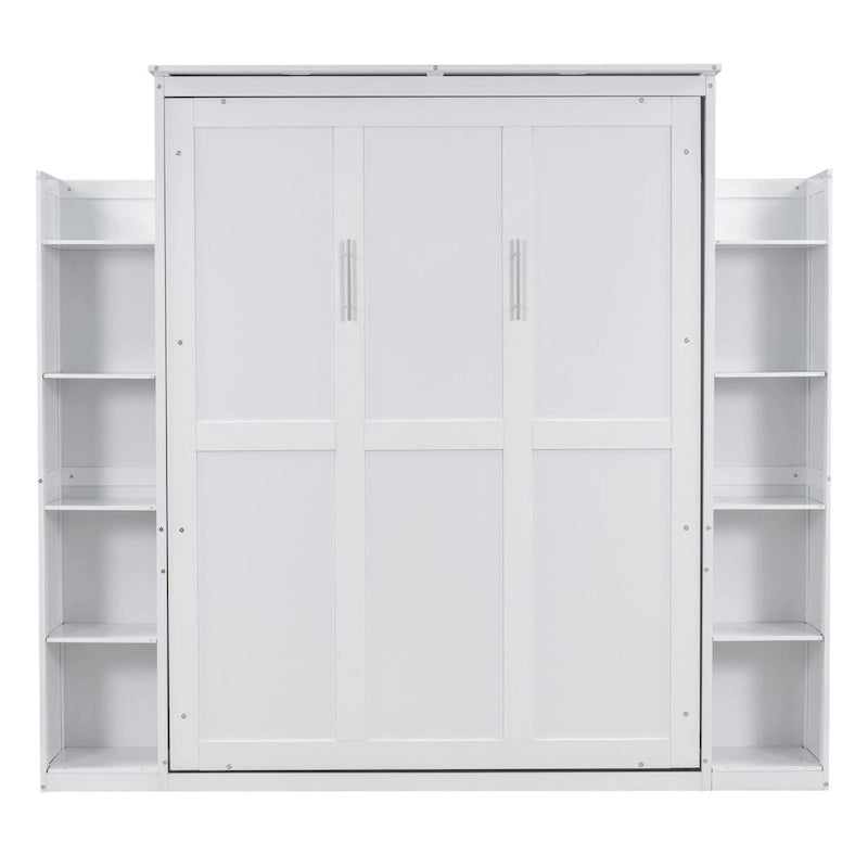 Nestfair Queen Size Murphy Bed Wall Bed with Shelves and LED Lights