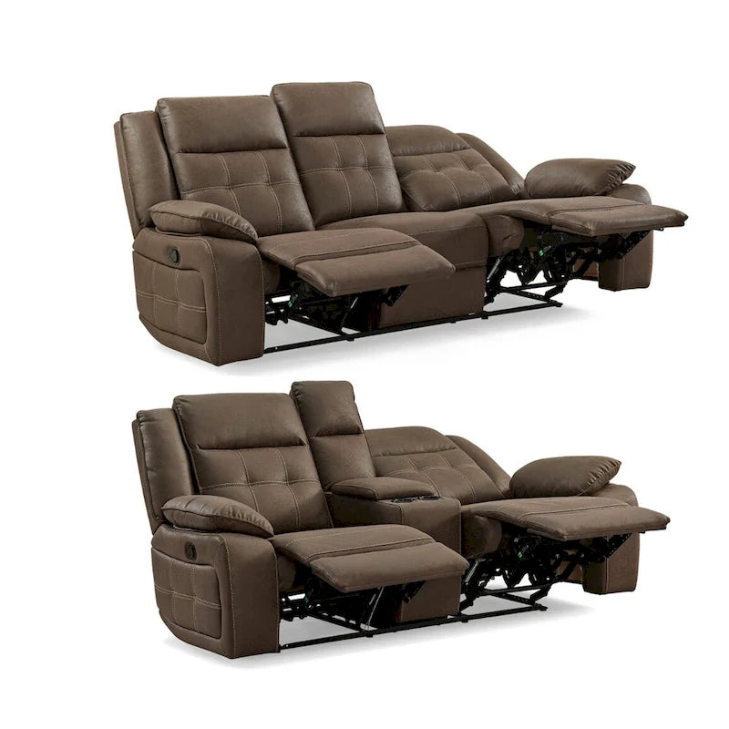 Roundhill Furniture Lesley 2-Piece Living Room Reclining Set, Brown