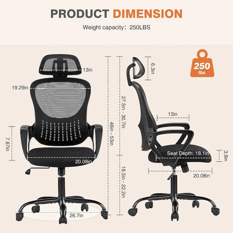 Ergonomic Office Chair, High Back Desk Chair with Headrest, Home Office Swivel Mesh Computer Chair Office Chairs
