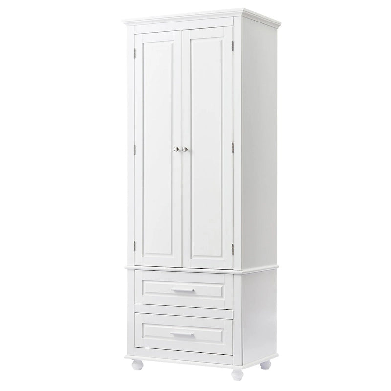White Tall Kitchen Storage Cabinet with Two Drawers for Bathroom,Office