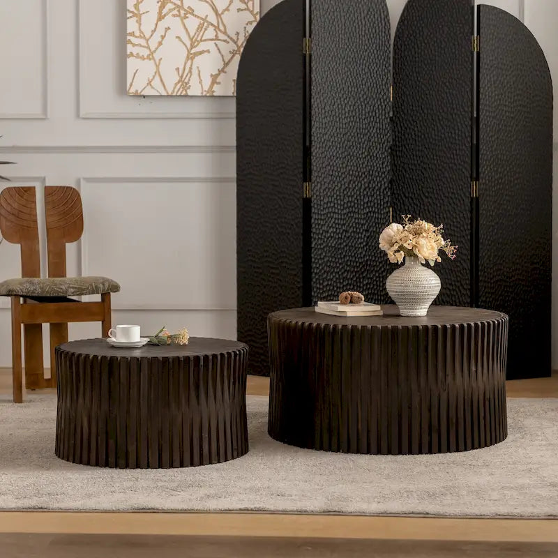 Nesting Coffee Table Set with Vertical Textured Embossed Design (Set of 2)