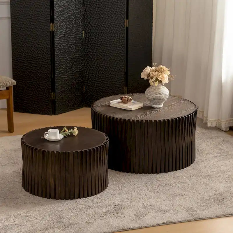 Nesting Coffee Table Set with Vertical Textured Embossed Design (Set of 2)