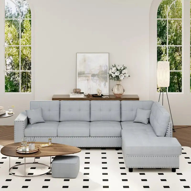 Merax Linen L-shaped Modular Sectional Sofa with Cushions